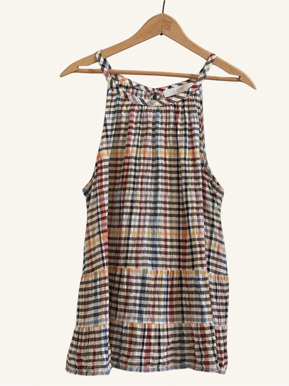 LOFT Multicolor Plaid Sleeveless Tiered Blouse XL
